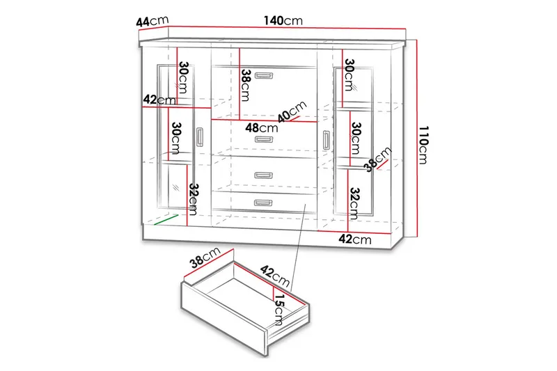 Tadeusz Vitrineskap 140x44x110 cm - Oppbevaring - Skap - Vitrineskap