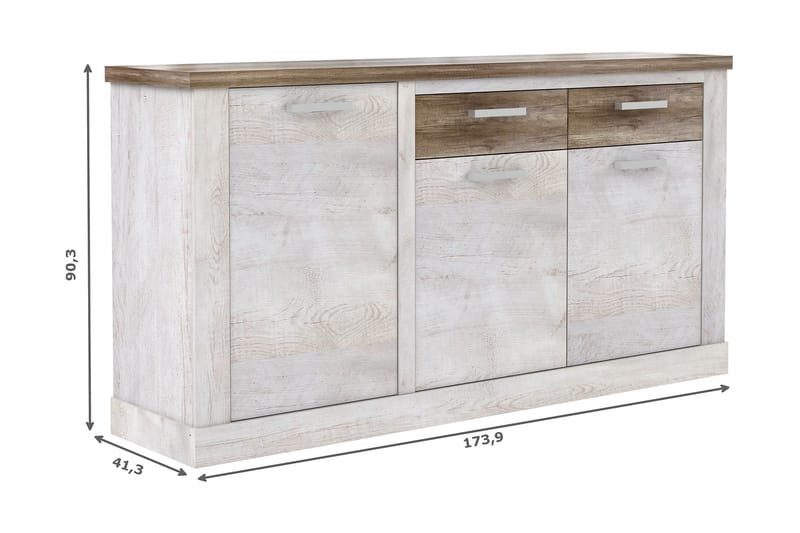 Talebi Skjenk 41x172 cm - Brun / Hvit - Oppbevaring - Skap - Vitrineskap