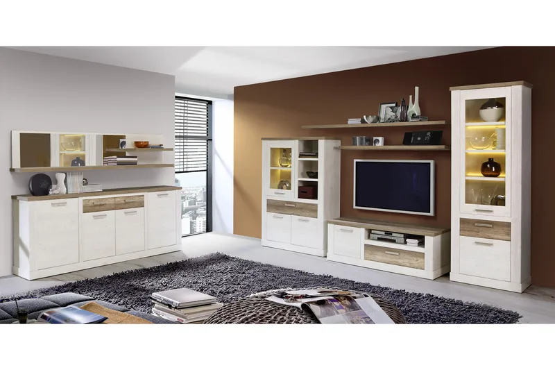 Talebi Vitrineskap 41x108 cm - Brun / Hvit - Oppbevaring - Skap - Vitrineskap