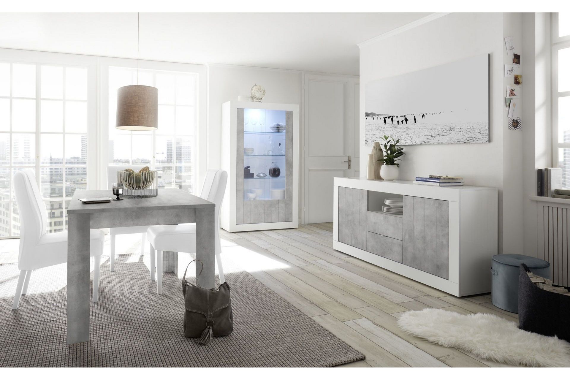 Urbino vitrineskap 110 cm - Hvit/Grå - Oppbevaring - Skap - Vitrineskap