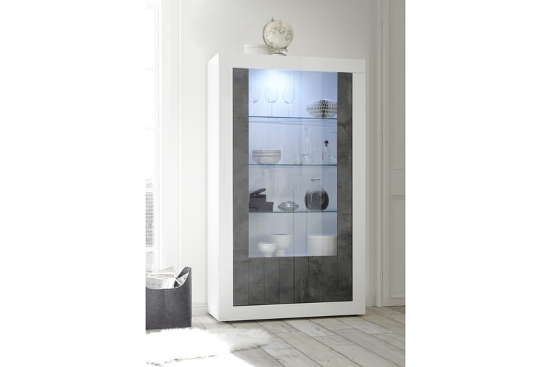 Urbino Vitrineskap 110 cm - Hvit/Gråmelert - Oppbevaring - Skap - Vitrineskap