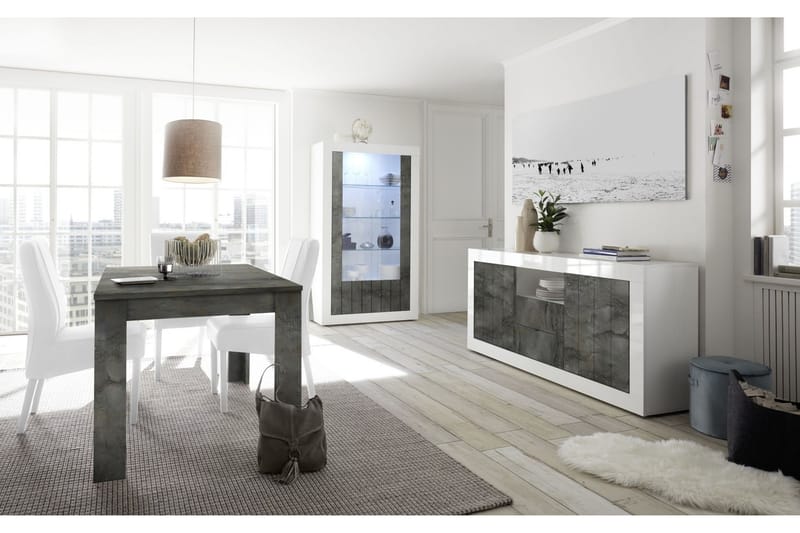 Urbino Vitrineskap 110 cm - Hvit/Gråmelert - Oppbevaring - Skap - Vitrineskap