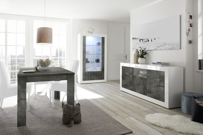 Urbino Vitrineskap 110 cm - Hvit/Gråmelert - Oppbevaring - Skap - Vitrineskap