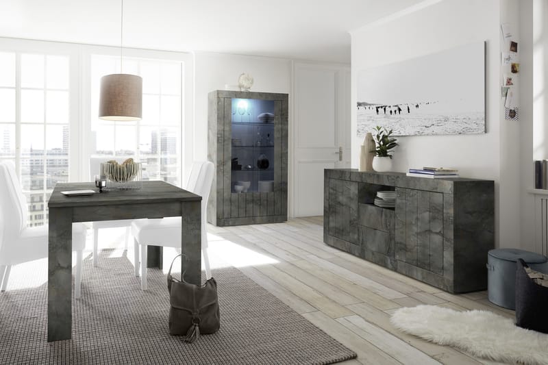 Urbino Vitrineskap 110 cm - Mørkegrå Betong - Oppbevaring - Skap - Vitrineskap