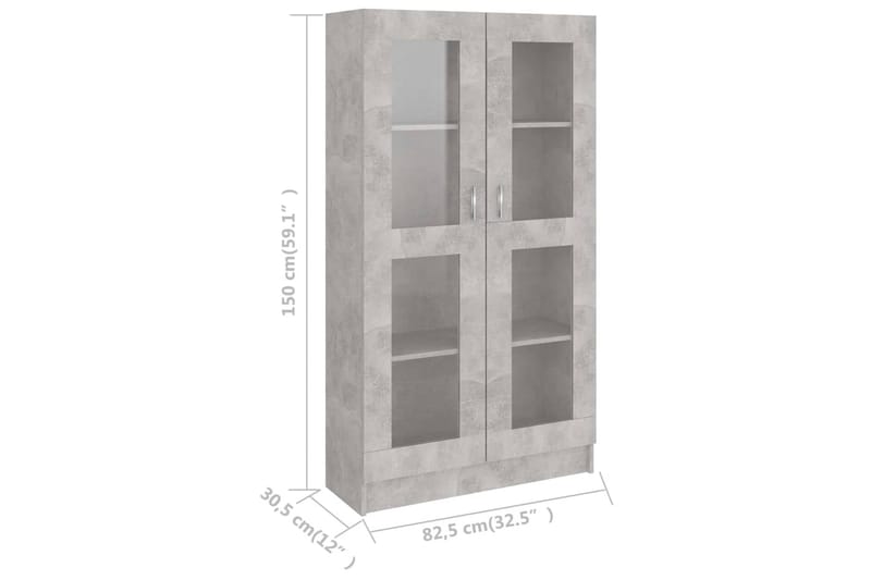 Vitrineskap betonggrå 82,5x30,5x150 cm sponplate - Grå - Vitrineskap