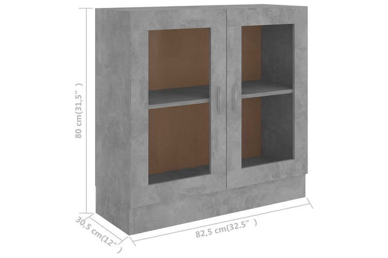 Vitrineskap betonggrå 82,5x30,5x80 cm sponplate - Grå - Oppbevaring - Skap - Vitrineskap
