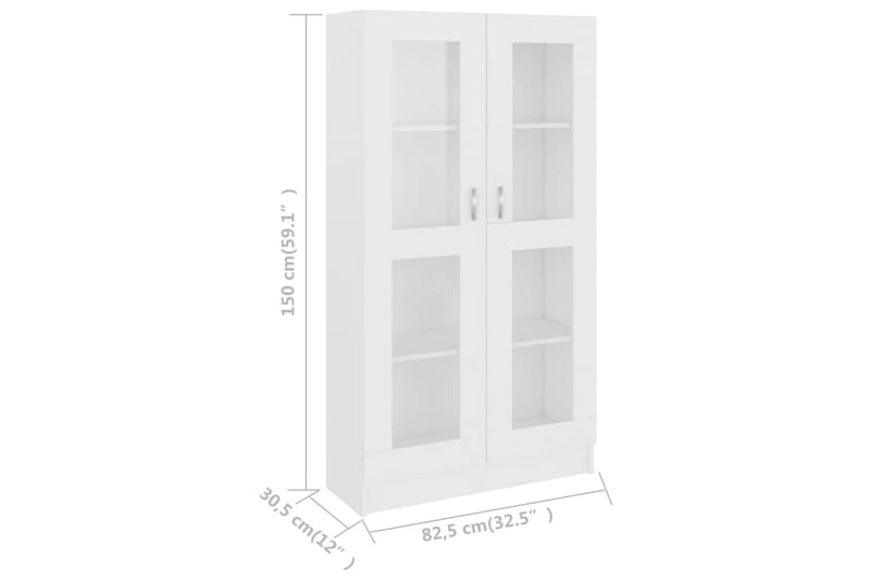 Vitrineskap hvit 82,5x30,5x150 cm sponplate - Hvit - Vitrineskap