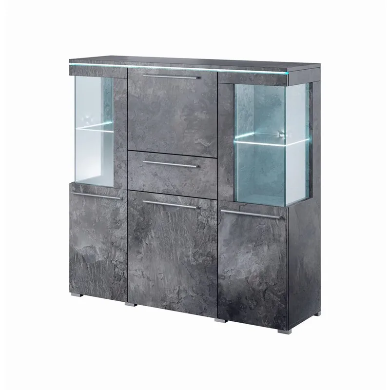 Vitrineskap India 3 dører 1 skuff, Skifer