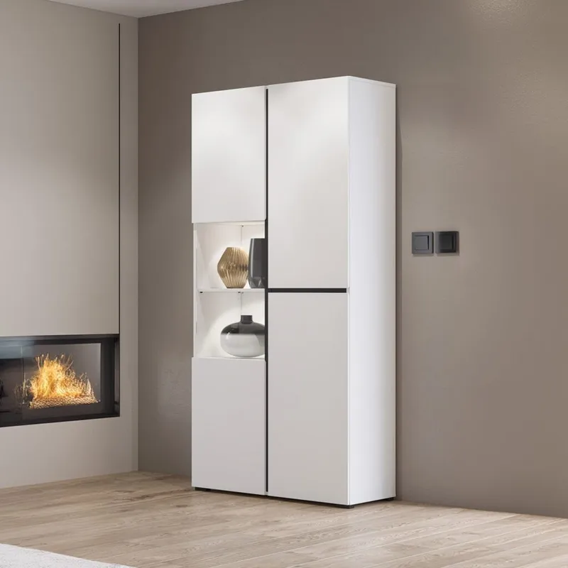 Vitrineskap Kors 3 dører - Hvit - Svart - Oppbevaring - Skap - Vitrineskap