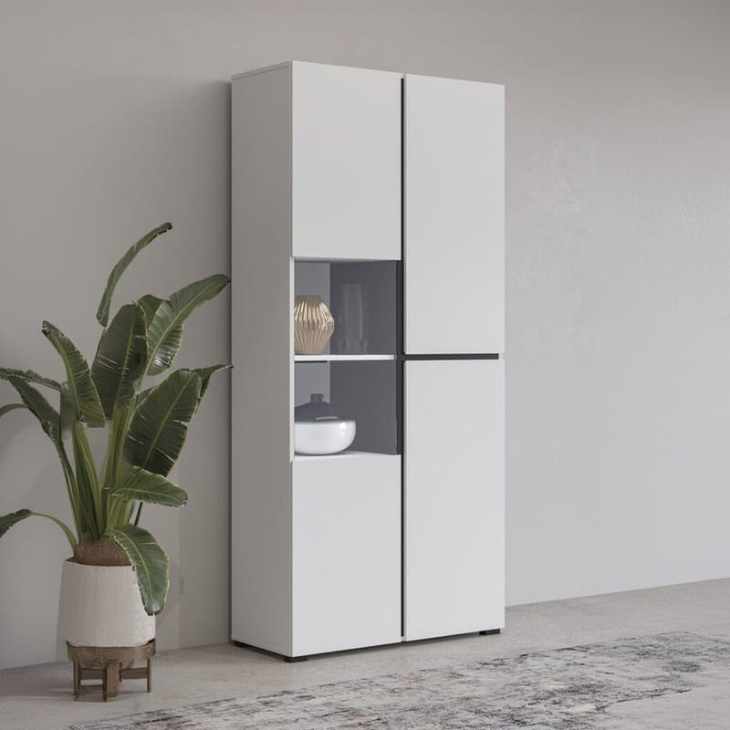 Vitrineskap Kors 3 dører - Hvit - Svart - Oppbevaring - Skap - Vitrineskap