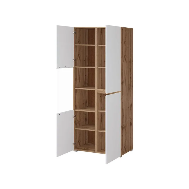 Vitrineskap Kors 3 dører - Hvit - Wotan Eik - Oppbevaring - Skap - Vitrineskap