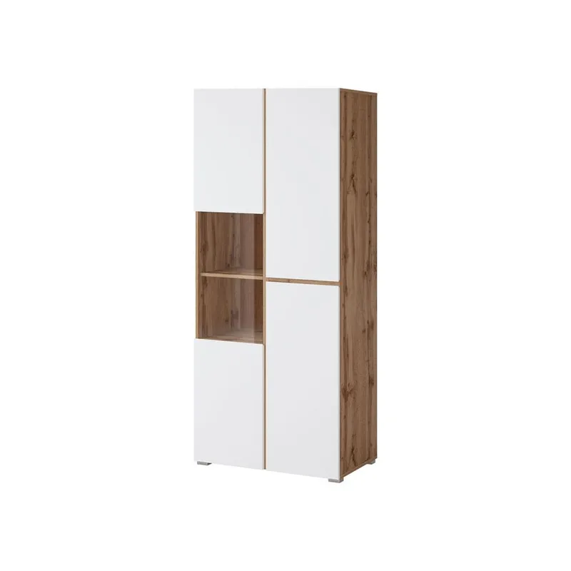 Vitrineskap Kors 3 dører - Hvit - Wotan Eik - Oppbevaring - Skap - Vitrineskap
