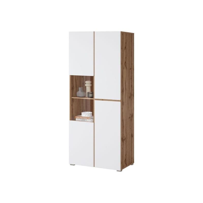 Vitrineskap Kors 3 dører - Hvit - Wotan Eik - Oppbevaring - Skap - Vitrineskap