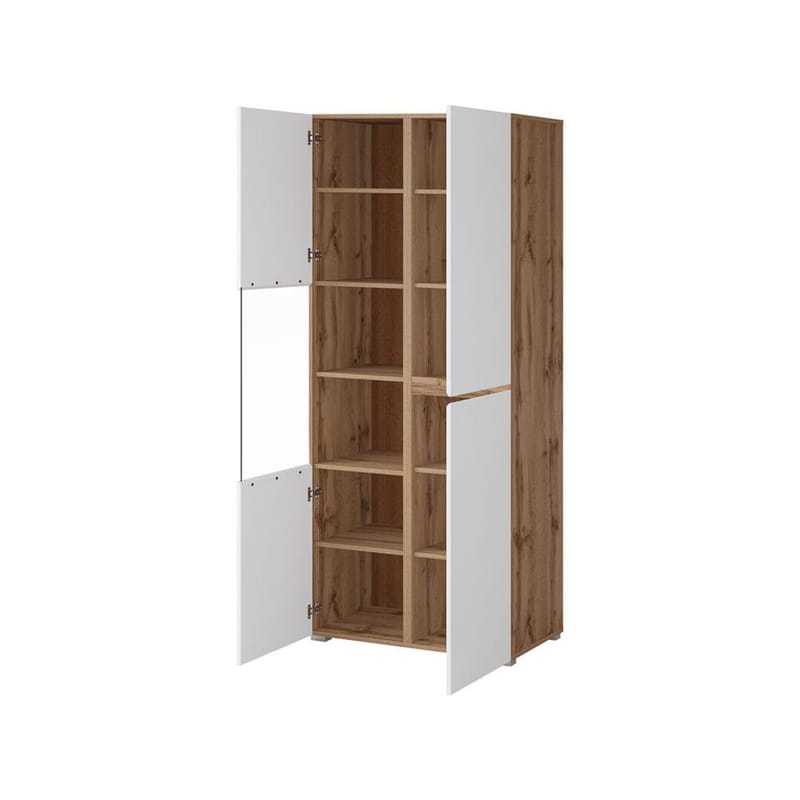 Vitrineskap Kors 3 dører - Hvit - Wotan Eik - Oppbevaring - Skap - Vitrineskap