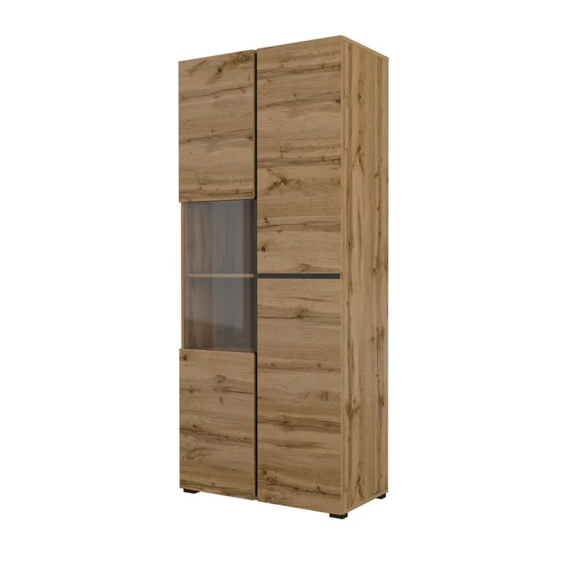 Vitrineskap Kors 3 dører - Wotan eik - Svart - Oppbevaring - Skap - Vitrineskap