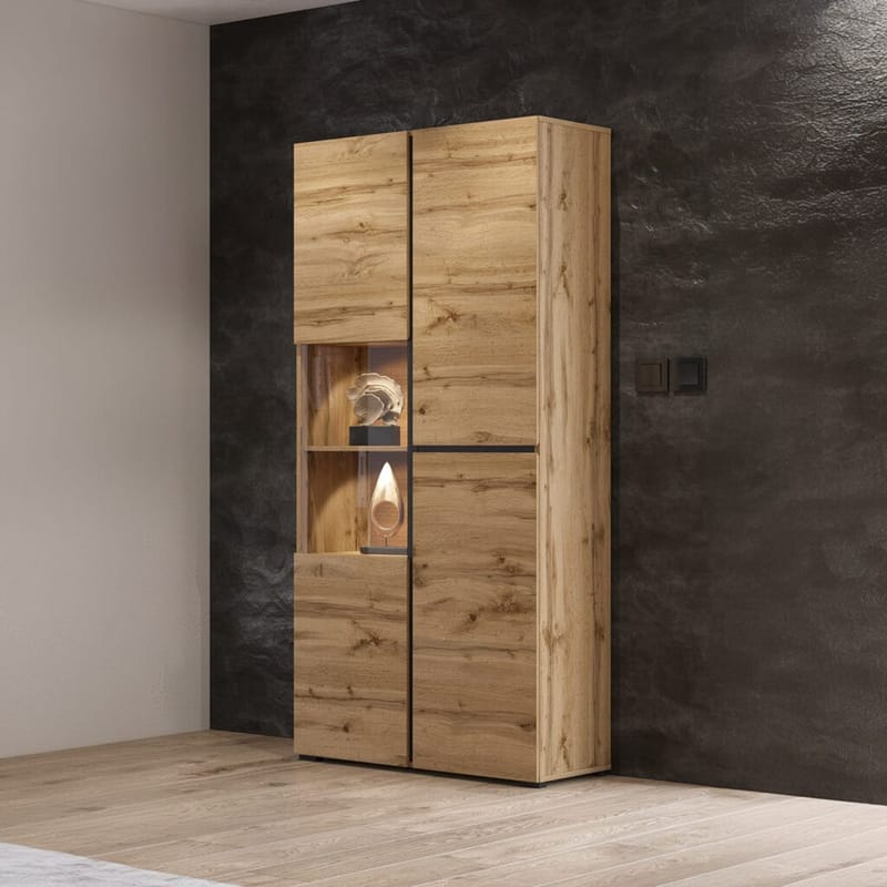 Vitrineskap Kors 3 dører - Wotan eik - Svart - Oppbevaring - Skap - Vitrineskap