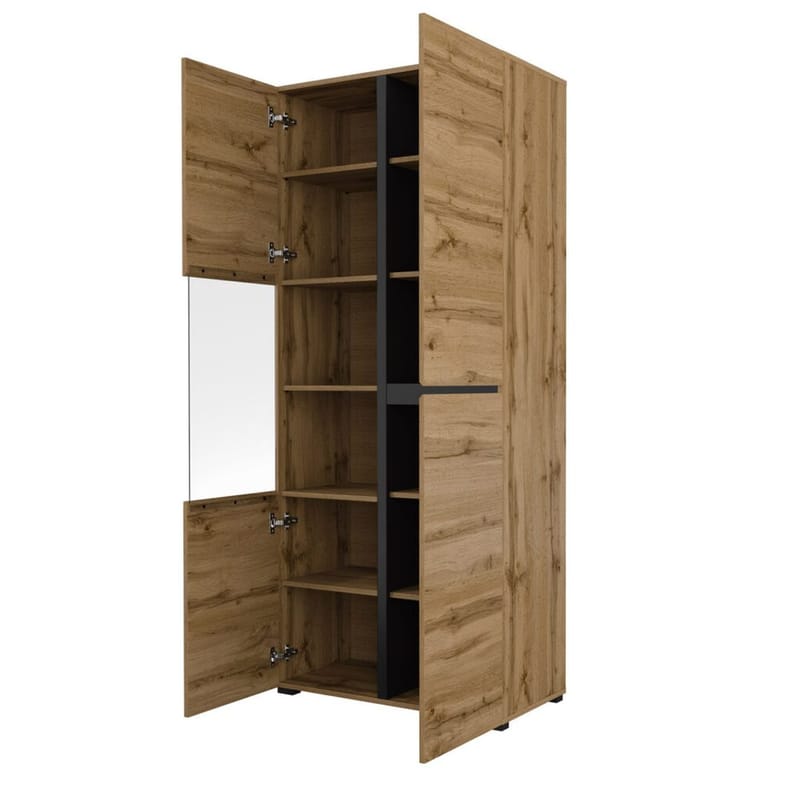 Vitrineskap Kors 3 dører - Wotan eik - Svart - Oppbevaring - Skap - Vitrineskap