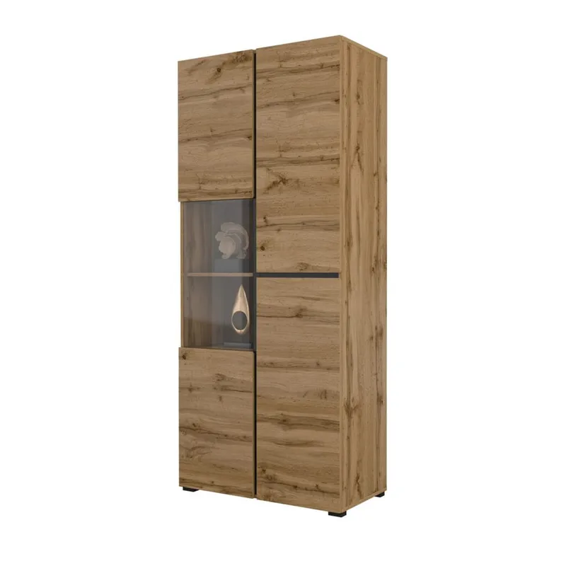 Vitrineskap Kors 3 dører - Wotan eik - Svart - Oppbevaring - Skap - Vitrineskap