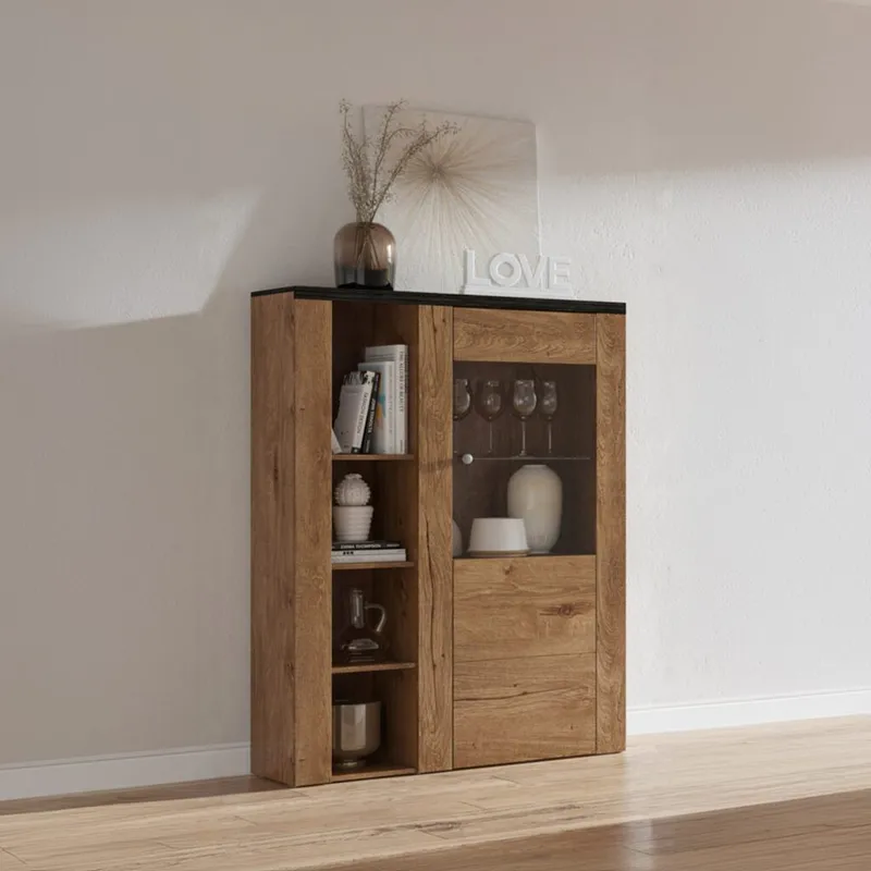 Vitrineskap Larona 1 dør - Lefkas eik, 145 cm - Oppbevaring - Skap - Vitrineskap