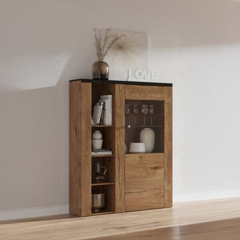 Vitrineskap Larona 1 dør - Lefkas eik, 145 cm - Oppbevaring - Skap - Vitrineskap