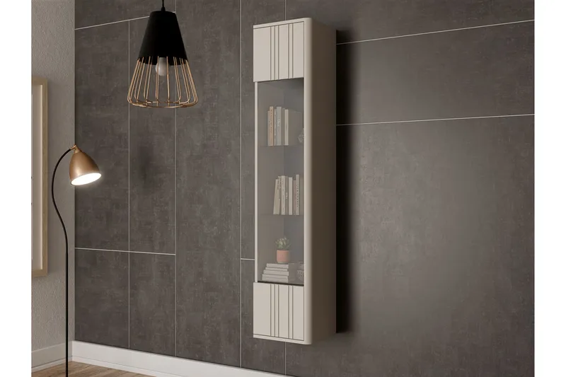 Zalricus Vitrinskåp 36x164 cm - Beige - Oppbevaring - Skap - Vitrineskap