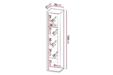 Zalricus Vitrinskåp 36x164 cm - Beige - Oppbevaring - Skap - Vitrineskap