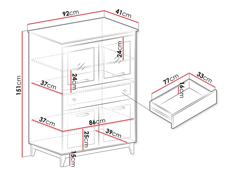 Zeylor Vitrineskap 151 cm med Belysning - Oppbevaring - Skap - Vitrineskap