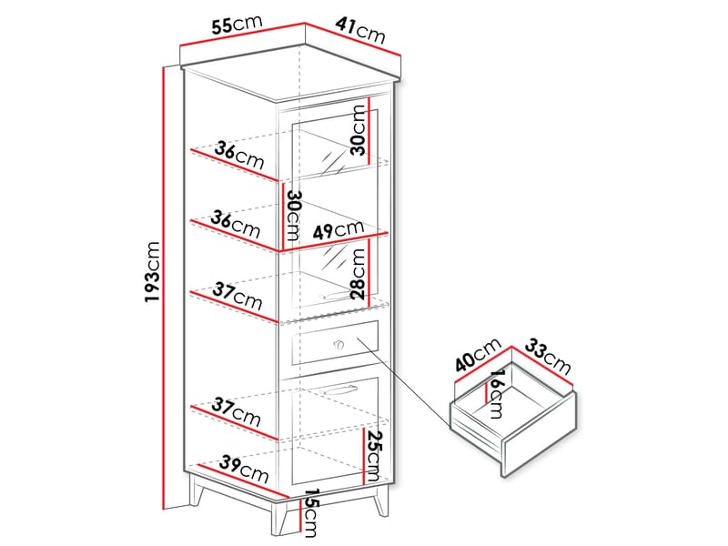 Zeylor Vitrineskap 193 cm - Oppbevaring - Skap - Vitrineskap