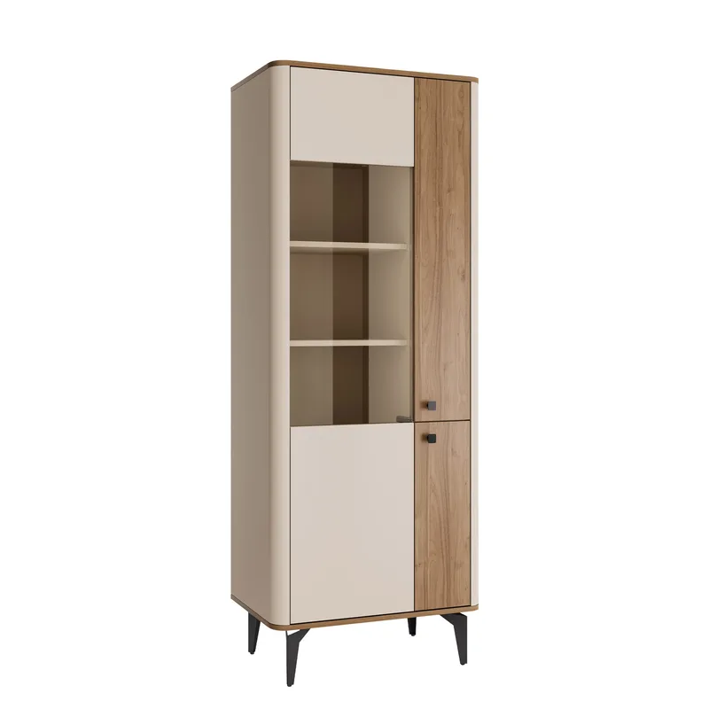 Zeyrin Vitrineskap 74x190 cm, Brun|beige|svart