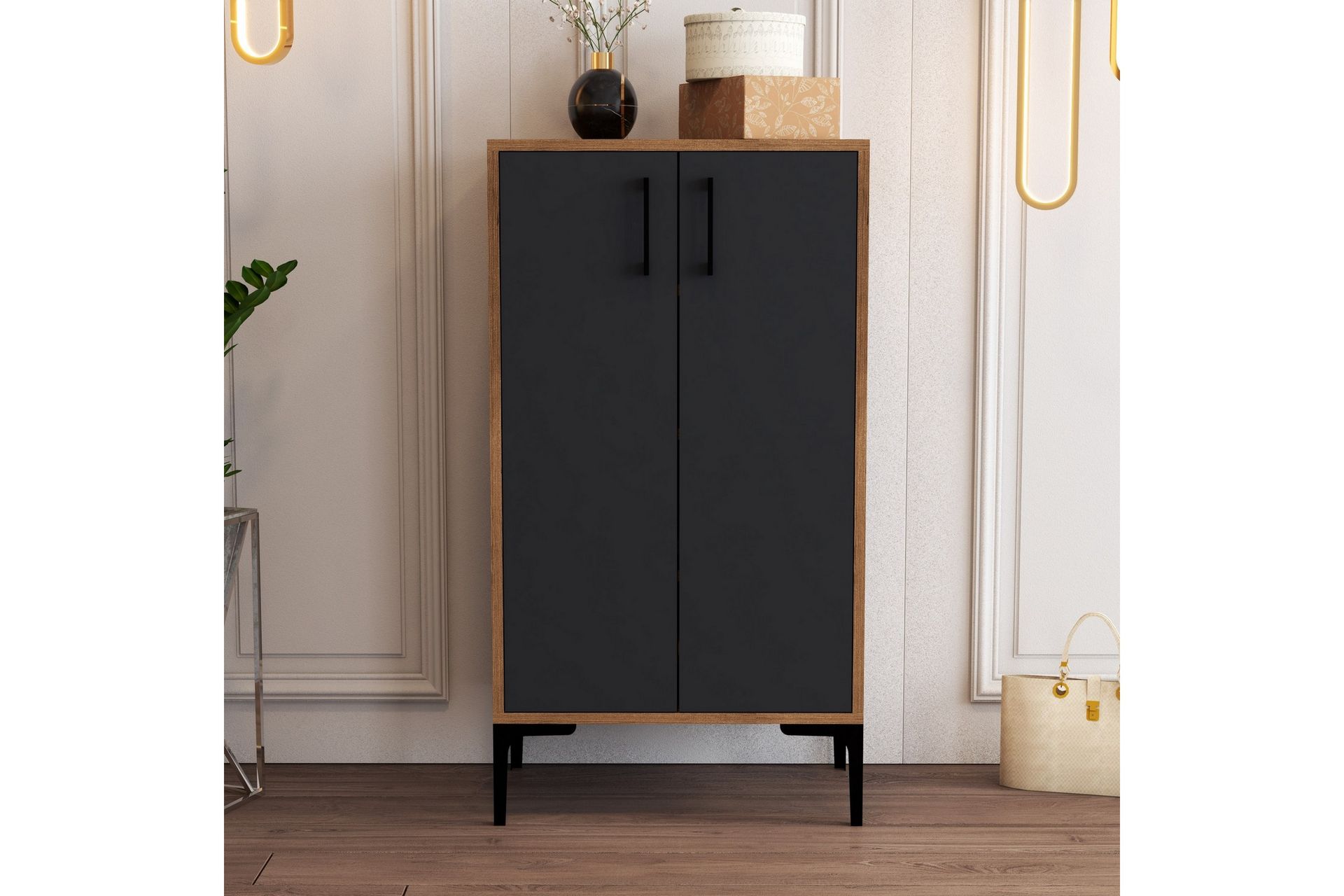Babice Skoskap 35x60 cm - Valnøtt/Antrasitt - Oppbevaring - Skooppbevaring - Skoskap