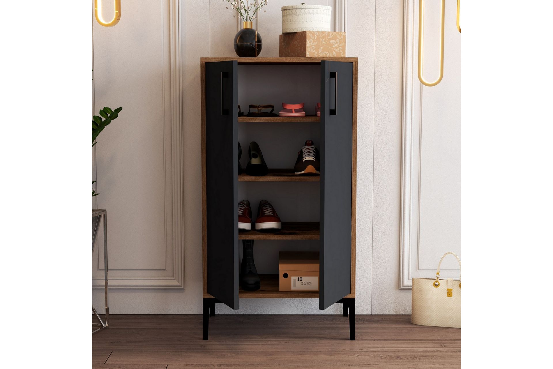 Babice Skoskap 35x60 cm - Valnøtt/Antrasitt - Oppbevaring - Skooppbevaring - Skoskap