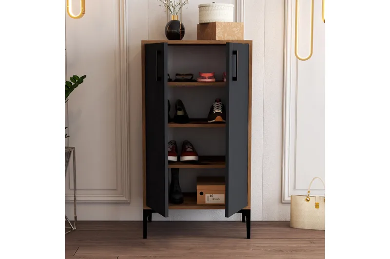 Babice Skoskap 35x60 cm - Valnøtt/Antrasitt - Oppbevaring - Skooppbevaring - Skoskap