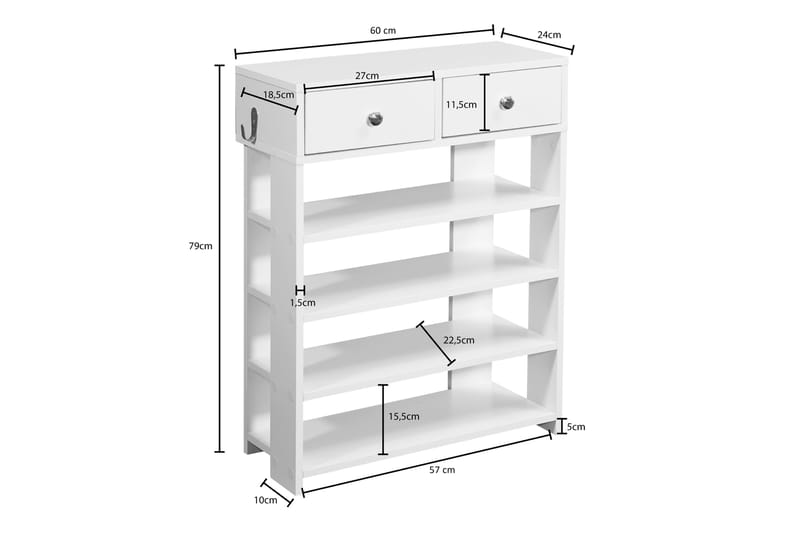 Basnaw Skoskap 60x24 cm - Hvit - Oppbevaring - Skooppbevaring - Skoskap