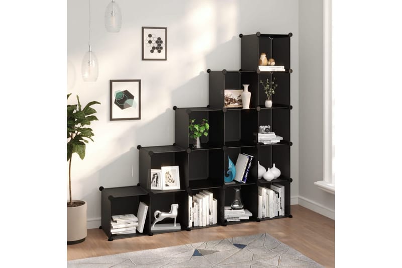 beBasic Oppbevaringshylle med 15 kuber svart PP - Svart - Oppbevaring - Skooppbevaring