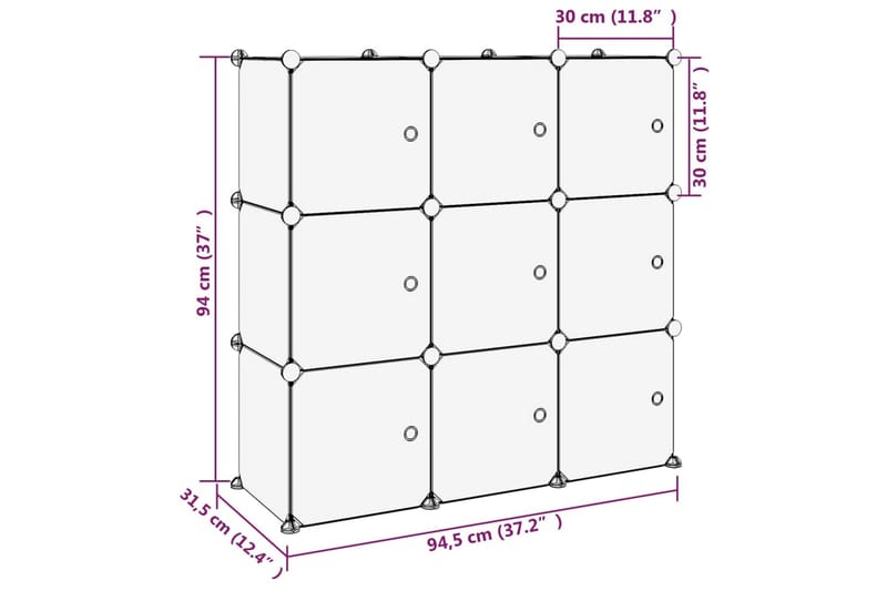 beBasic Oppbevaringshylle med 9 kuber og dører gjennomsiktig PP - Gjennomsiktig - Gangoppbevaring - Skooppbevaring - Skohylle & skostativ