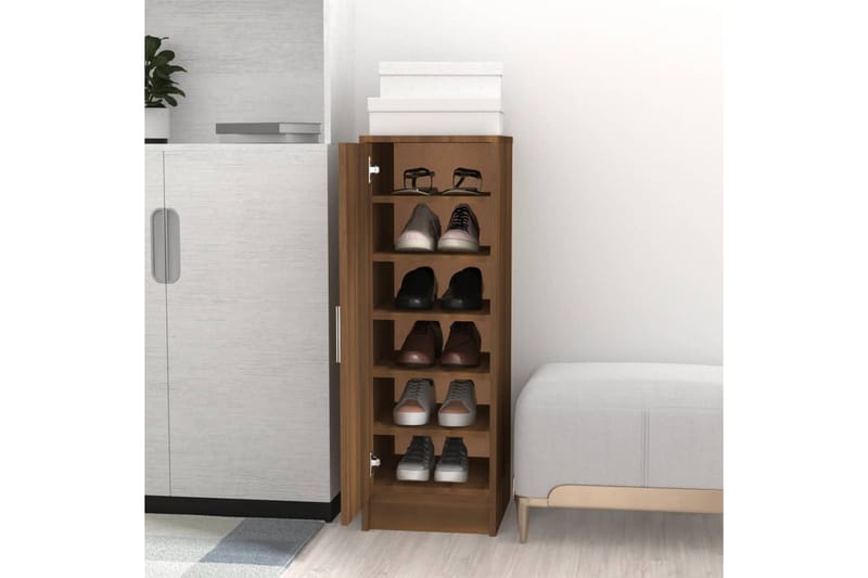 beBasic Skohylle brun eik 32x35x92 cm konstruert tre - Brun - Oppbevaring - Skooppbevaring
