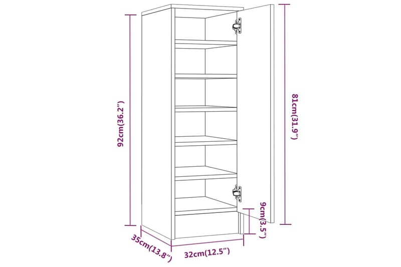 beBasic Skohylle brun eik 32x35x92 cm konstruert tre - Brun - Oppbevaring - Skooppbevaring
