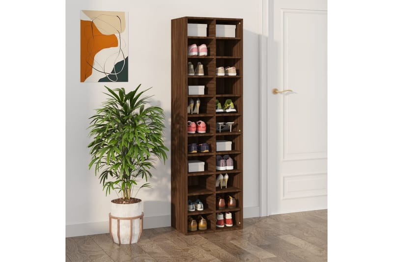 beBasic Skohylle brun eik 54x34x183 cm konstruert tre - Brun - Oppbevaring - Skooppbevaring