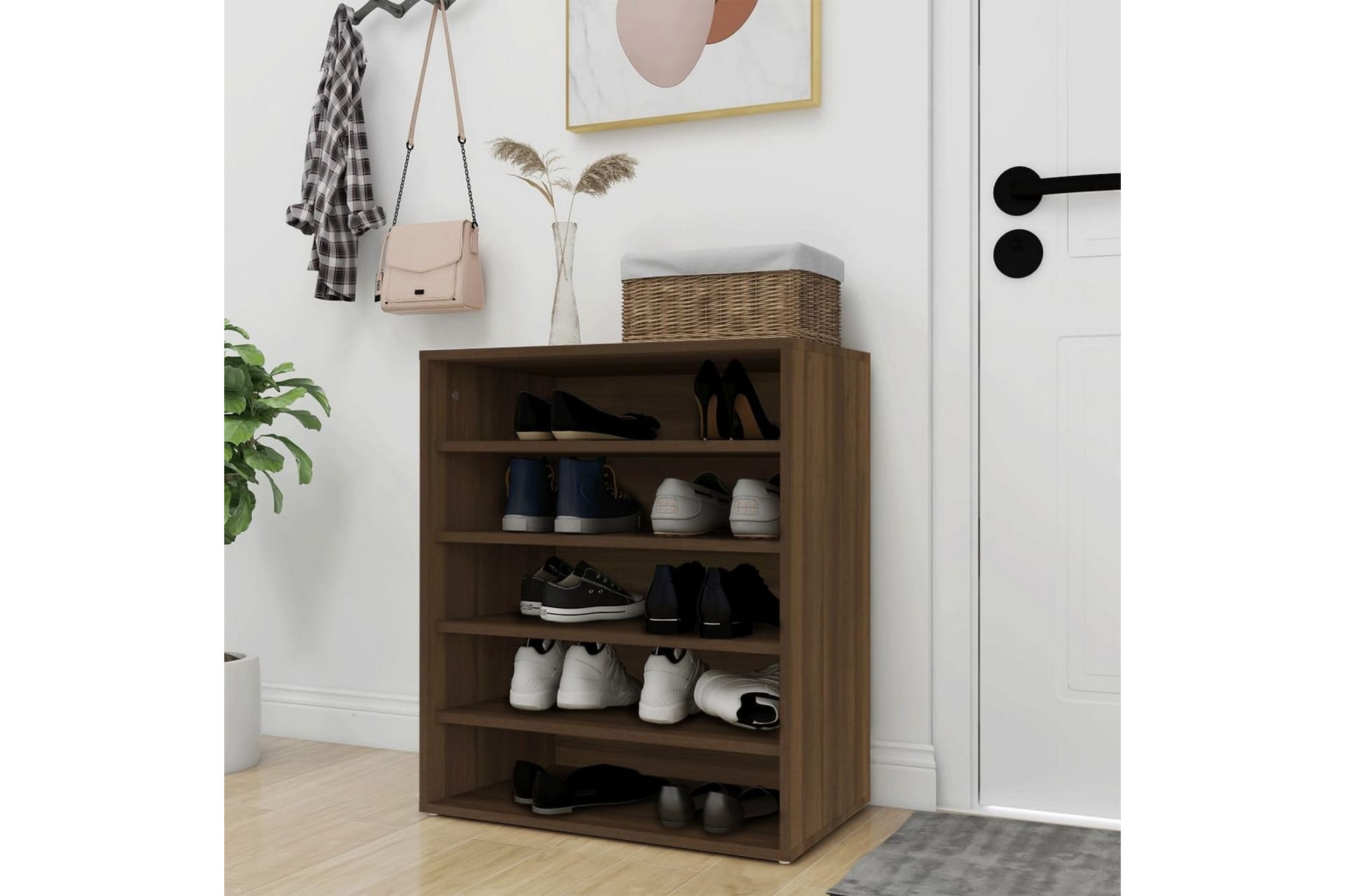 beBasic Skohylle brun eik 60x35x70 cm konstruert tre - Brun - Oppbevaring - Skooppbevaring