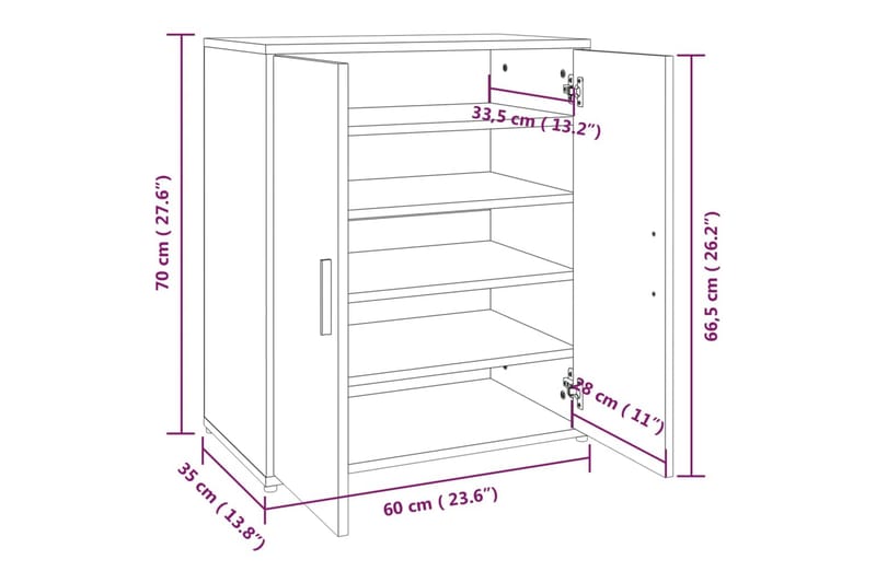 beBasic Skohylle brun eik 60x35x70 cm konstruert tre - Brun - Oppbevaring - Skooppbevaring