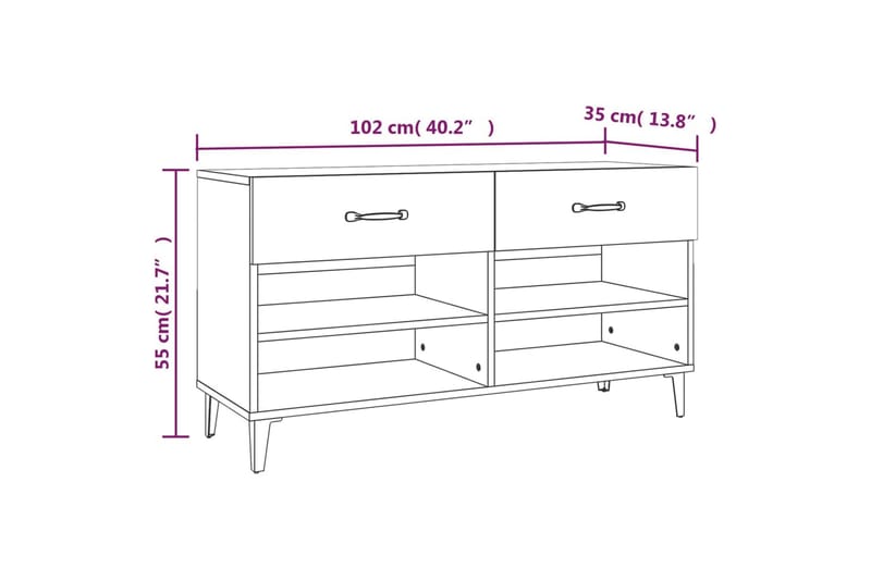 beBasic Skohylle grå sonoma 102x35x55 cm konstruert tre - GrÃ¥ - Gangoppbevaring - Skooppbevaring - Skohylle & skostativ