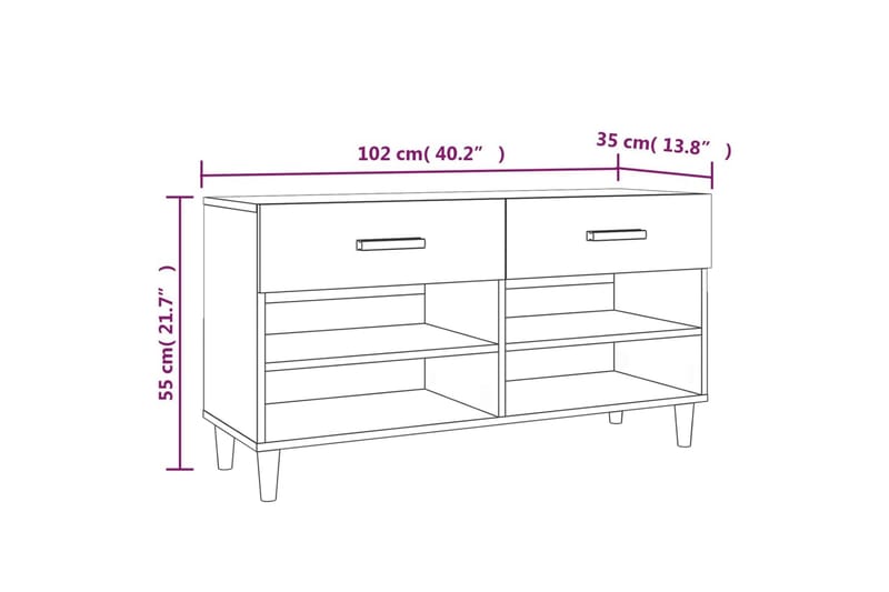 beBasic Skohylle grå sonoma 102x35x55 cm konstruert tre - GrÃ¥ - Gangoppbevaring - Skooppbevaring - Skohylle & skostativ