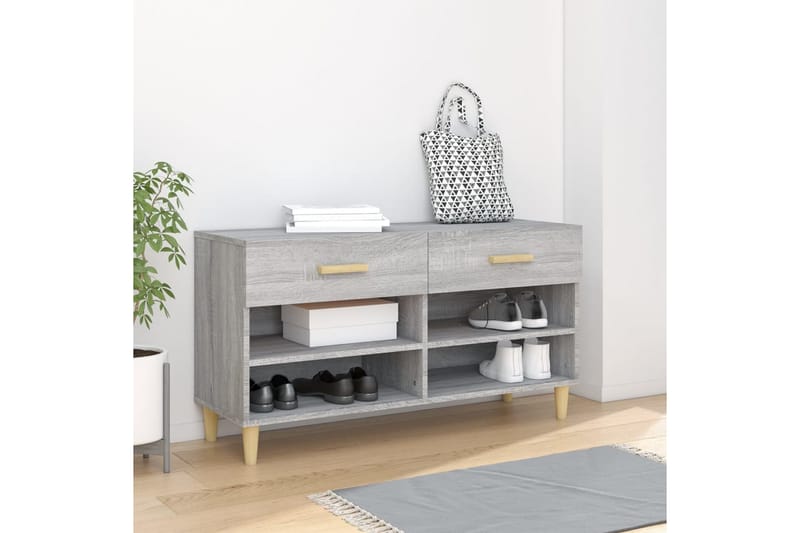 beBasic Skohylle grå sonoma 102x35x55 cm konstruert tre - GrÃ¥ - Oppbevaring - Skooppbevaring