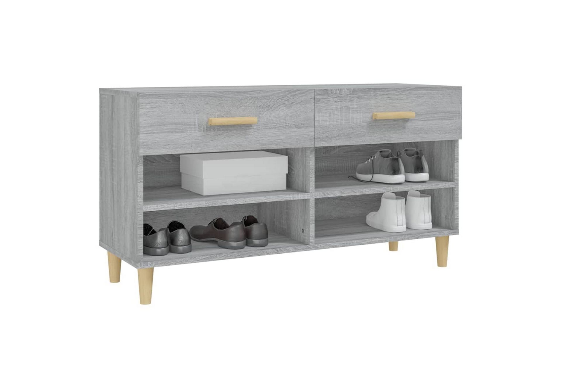 beBasic Skohylle grå sonoma 102x35x55 cm konstruert tre - GrÃ¥ - Oppbevaring - Skooppbevaring