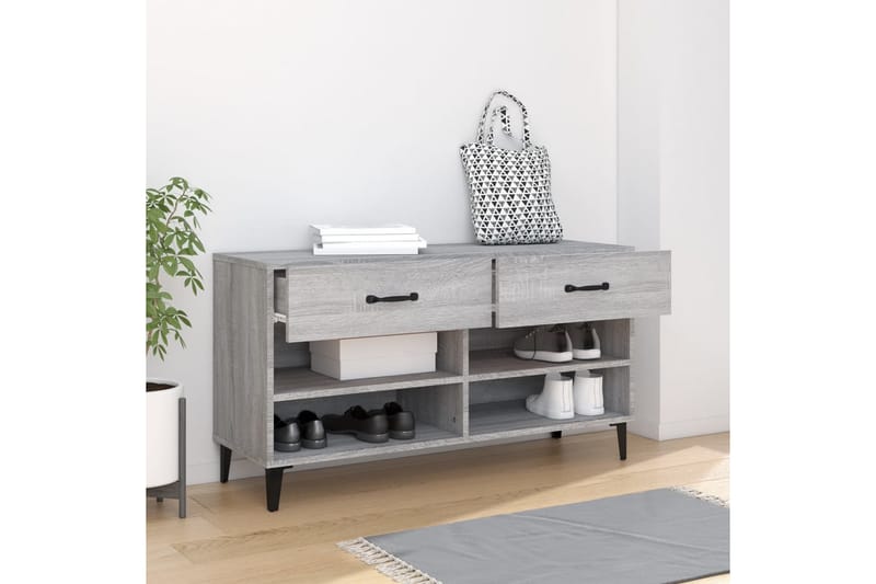 beBasic Skohylle grå sonoma 102x35x55 cm konstruert tre - GrÃ¥ - Gangoppbevaring - Skooppbevaring - Skohylle & skostativ