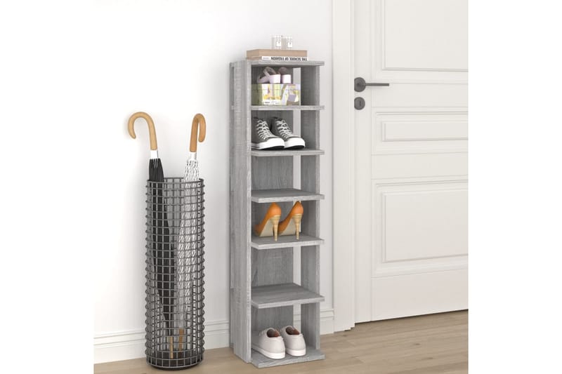 beBasic Skohylle grå sonoma 25x27x102 cm konstruert tre - GrÃ¥ - Oppbevaring - Skooppbevaring