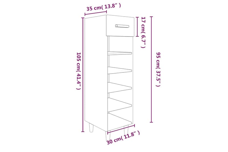 beBasic Skohylle grå sonoma 30x35x105 cm konstruert tre - GrÃ¥ - Oppbevaring - Skooppbevaring