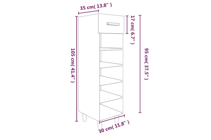 beBasic Skohylle grå sonoma 30x35x105 cm konstruert tre - GrÃ¥ - Gangoppbevaring - Skooppbevaring - Skohylle & skostativ