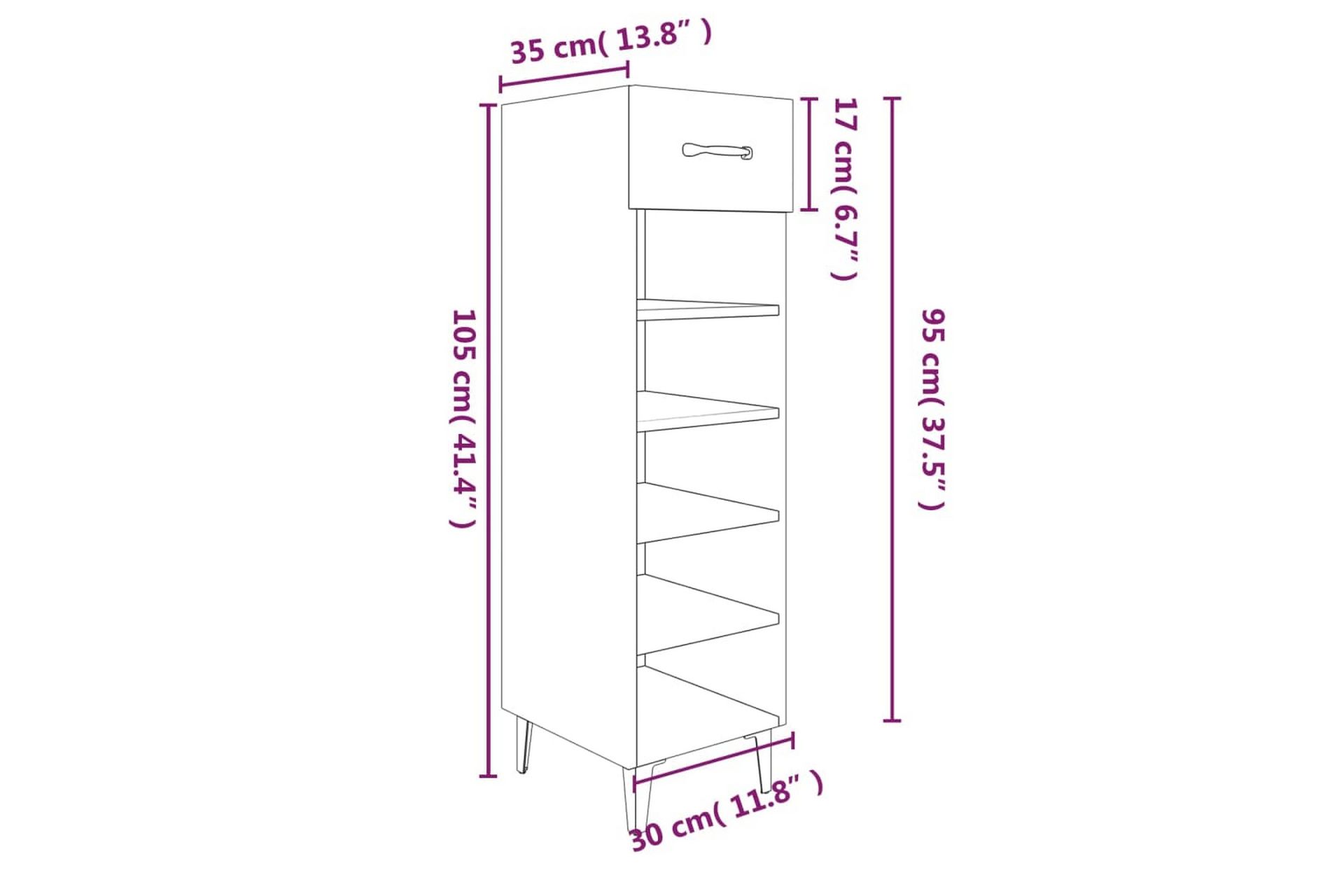 beBasic Skohylle grå sonoma 30x35x105 cm konstruert tre - GrÃ¥ - Oppbevaring - Skooppbevaring