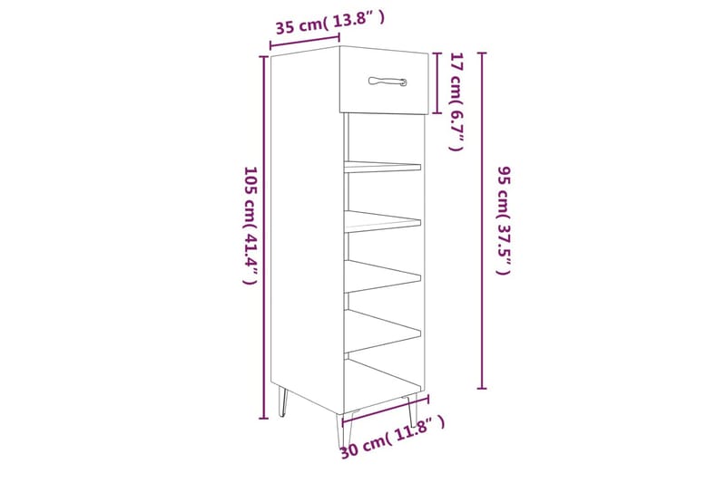 beBasic Skohylle grå sonoma 30x35x105 cm konstruert tre - GrÃ¥ - Gangoppbevaring - Skooppbevaring - Skohylle & skostativ